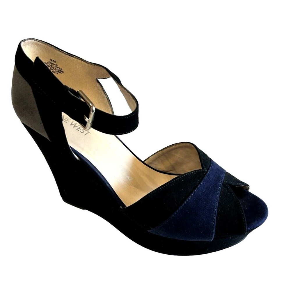 Nine West Black and Blue Platform Wedges
